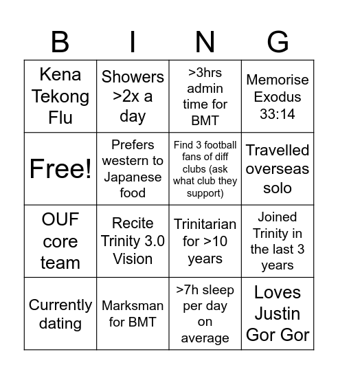 OUF CG BINGO Card