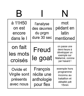 Bingo français Bingo Card