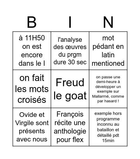 Bingo français Bingo Card