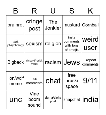 bruhski bingo 2 Bingo Card