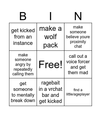 vrchat Bingo Card