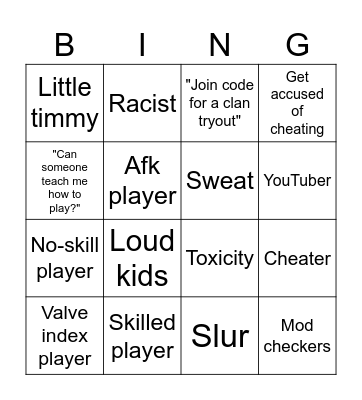Gorilla tag Bingo Card