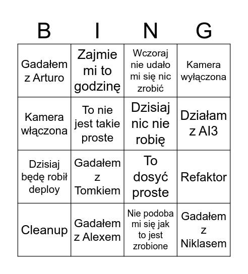 Mikołaj Bingo Edition Bingo Card