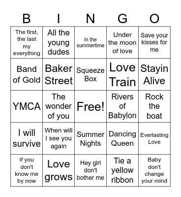 THE SEVENTIES Bingo Card