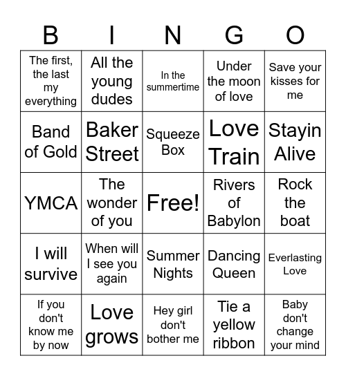 THE SEVENTIES Bingo Card