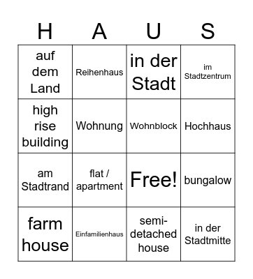 In was für einem Haus wohnst du? Bingo Card