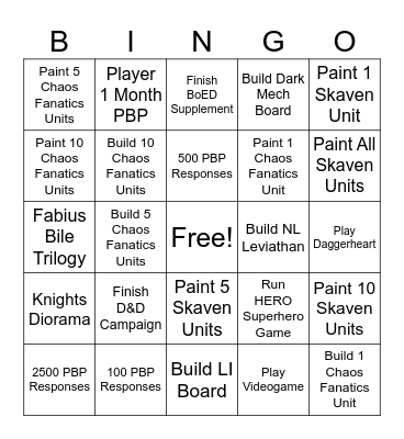 Teetengee Hobby Bingo Card