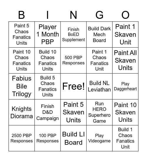 Teetengee Hobby Bingo Card