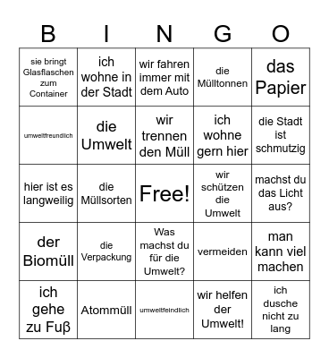 Meine Gegend und Umweltschutz Bingo Card