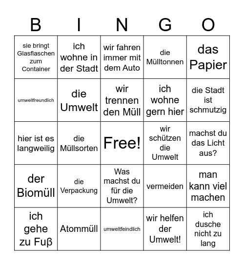 Meine Gegend und Umweltschutz Bingo Card