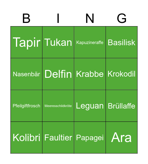 Costa Rica Tierbingo Card