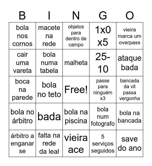 bingo volei Bingo Card