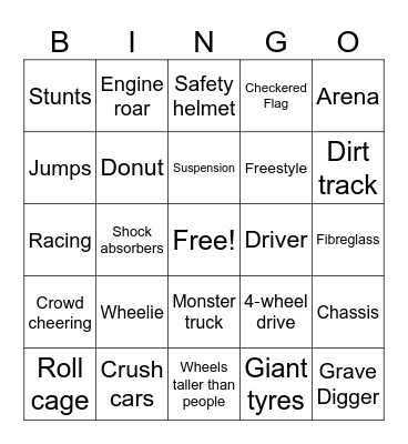 Monster Truck Bingo Card