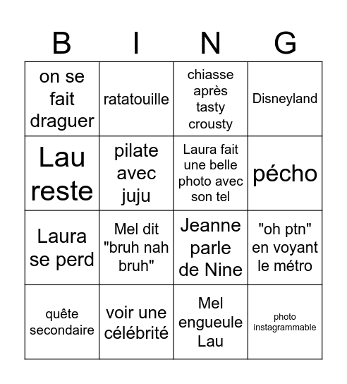 Bingo Laura Paris Bingo Card