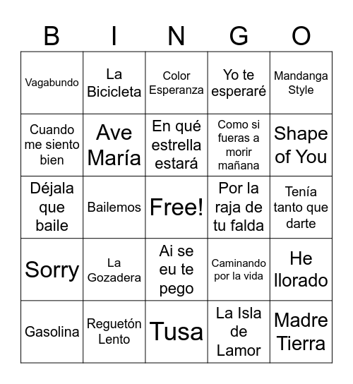 Bingo musical Bingo Card