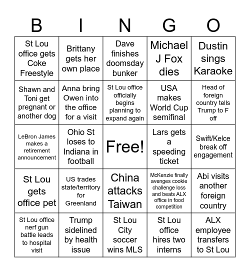 The World is F’d Bingo Card