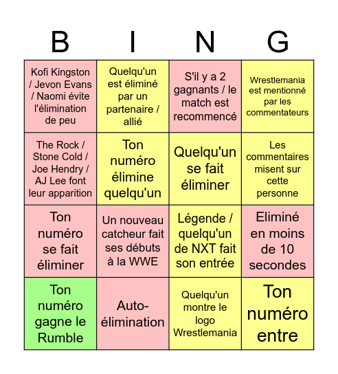 Royal Rumble '26 Bingo Card