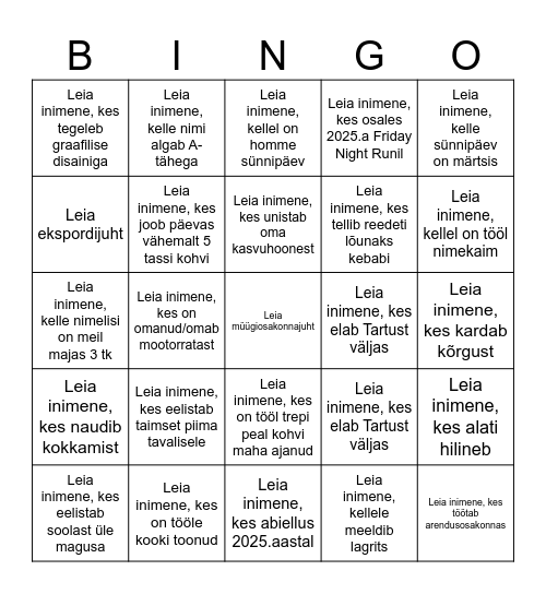 HUUM Bingo Card