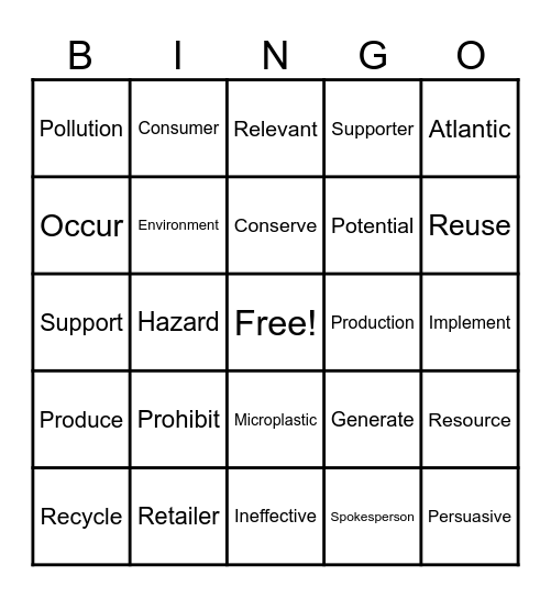 Vocabulary Bingo Card