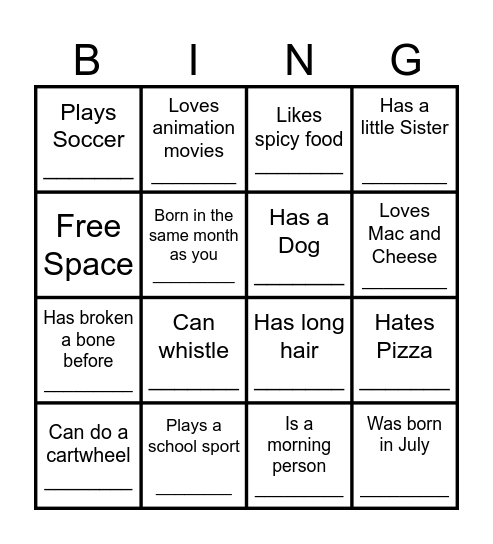 YOUTH HUMAN BINGO Card