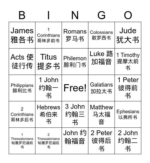 New Testament EN & CN Bingo Card