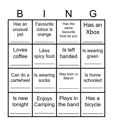 YOUTH HUMAN BINGO Card