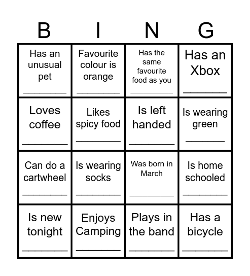 YOUTH HUMAN BINGO Card