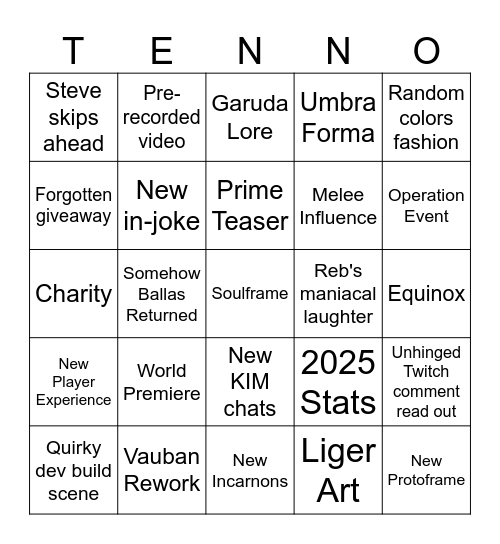 Devstream Bingo Jan '26 Bingo Card