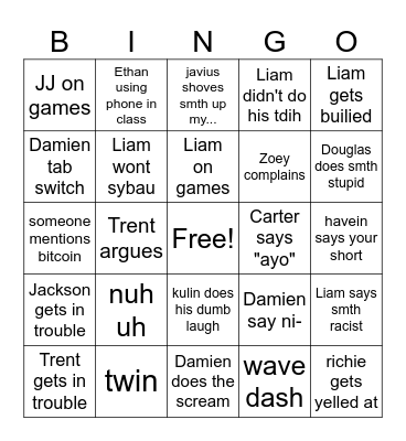 school bingo Card