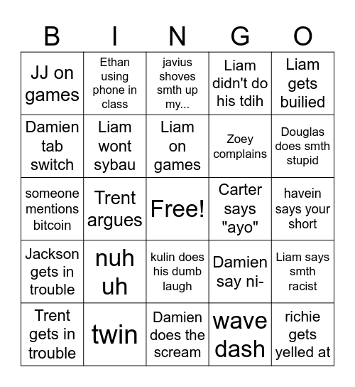 school bingo Card