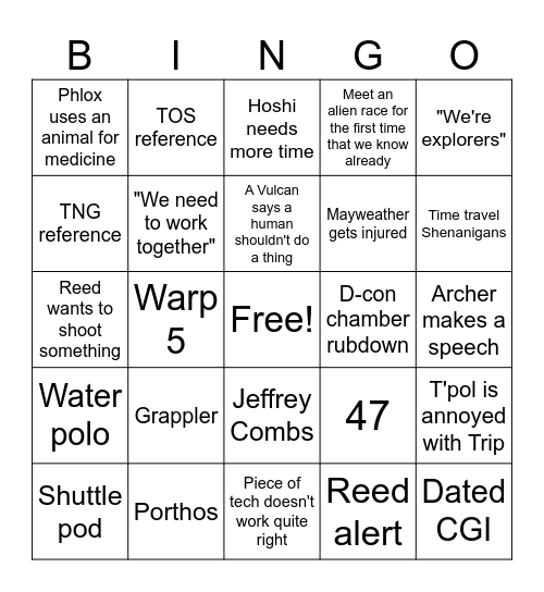 Star Trek Enterprise Bingo Card