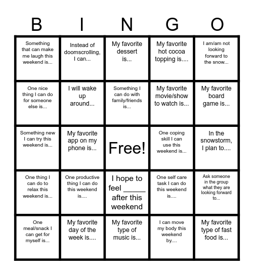 WEEKEND TIME Bingo Card