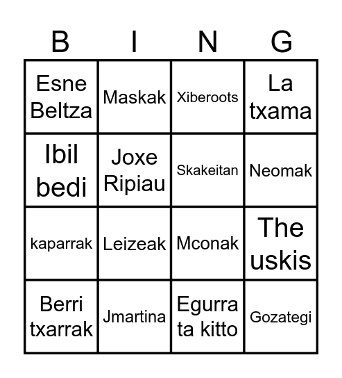 EHE bingo musikatua Bingo Card