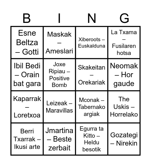 EHE bingo musikatua Bingo Card