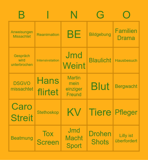 Bergdoktor Bingo Card