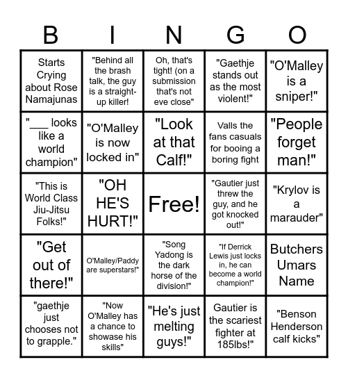 Joe Rogan UFC 324 Bingo Card Bingo Card