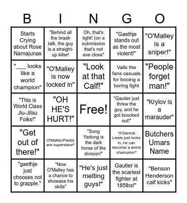 Joe Rogan UFC 324 Bingo Card Bingo Card