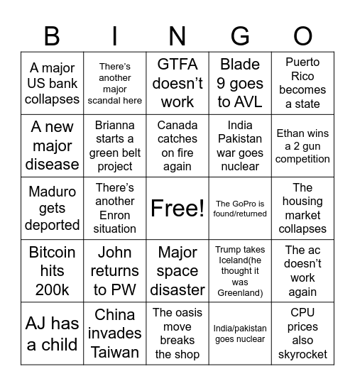 Max Bingo Card