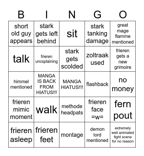 frieren bingo Card