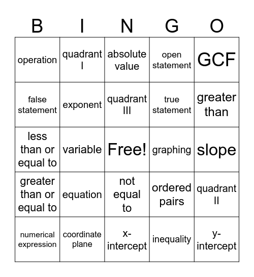 Math Foundations Bingo Card
