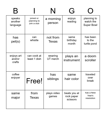Human Bingo! Bingo Card