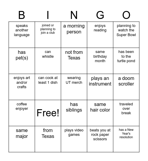 Human Bingo! Bingo Card