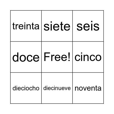 Números/Días de la semana Bingo Card