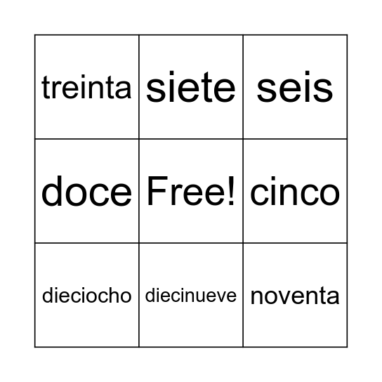 Números/Días de la semana Bingo Card