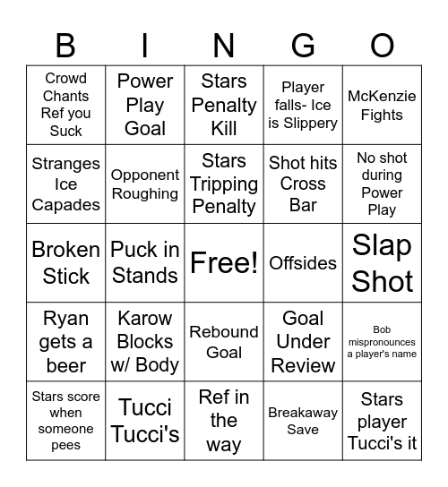 Stars Bingo Card