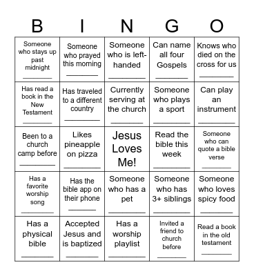 Hope IC Youth Bingo Card