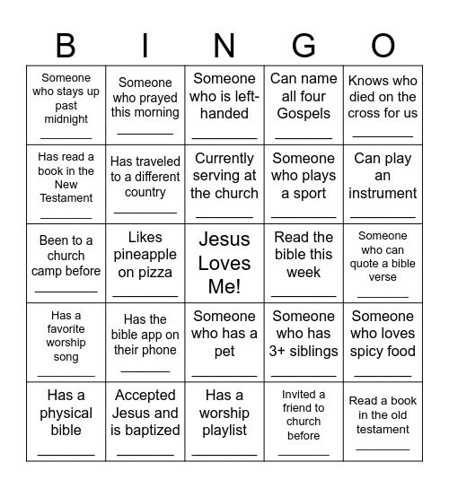 Hope IC Youth Bingo Card