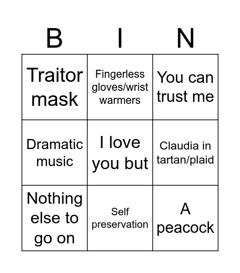 Traitors U.K. bingo Card