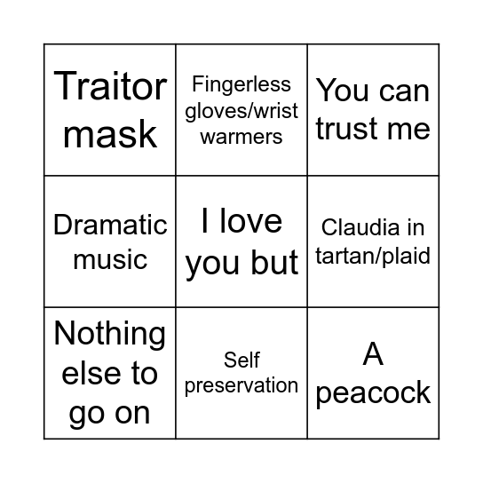 Traitors U.K. bingo Card