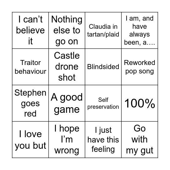 Traitors Bingo Card